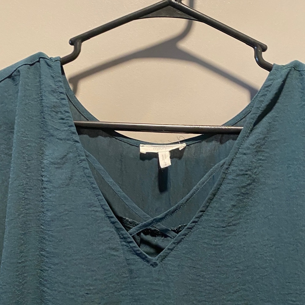 Maurices Teal V Neck Blouse Womens Size 2 Lightweight Casual Work Top Y2k - Picture 3 of 6